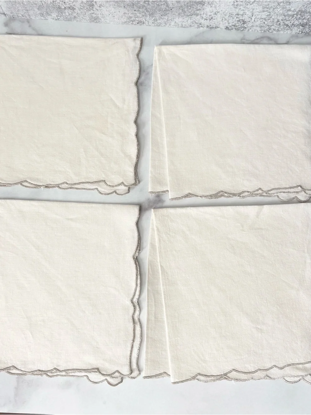 Vintage Linen Napkins Set of 6 Floral Cutwork Embroidered Scalloped Edge
